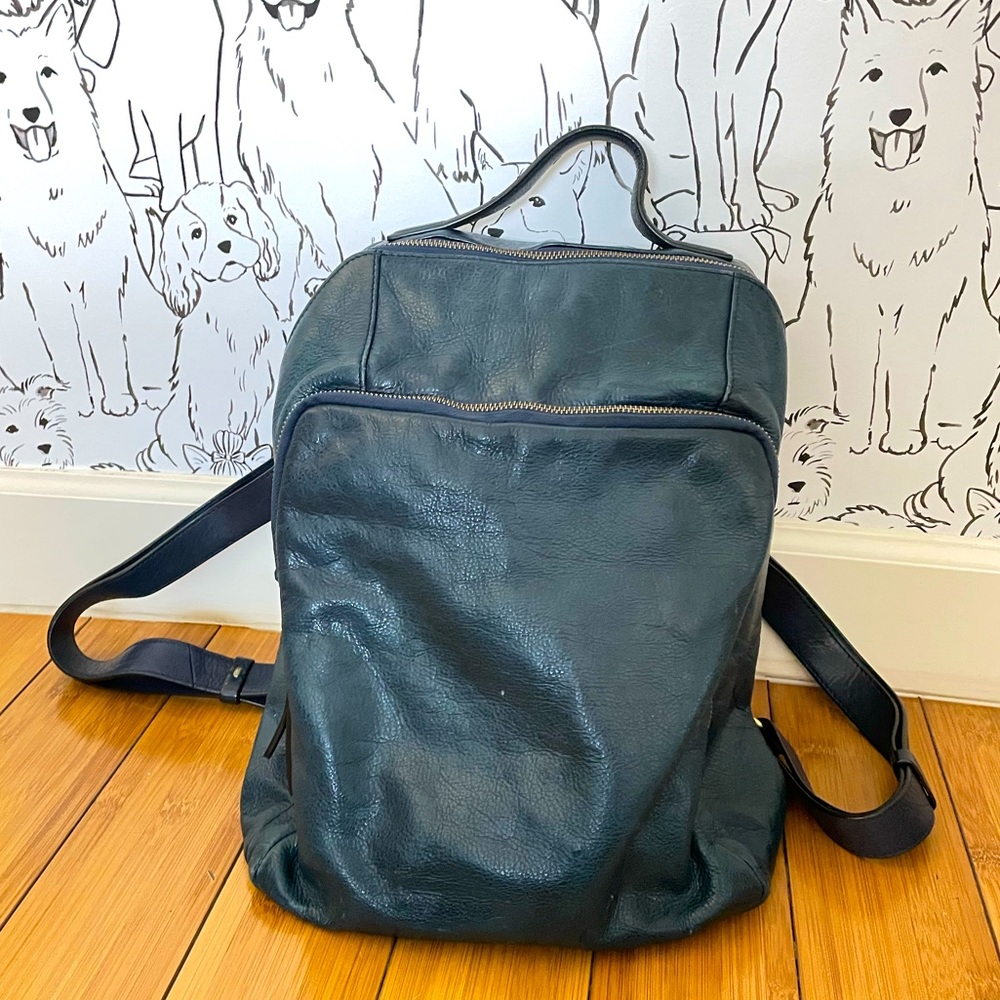 Barney’s New York leather backpack in Navy